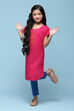 Pink Cotton Straight Solid Kurta Set