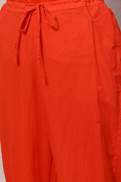 Coral Red And Yellow Cotton Viscose Straight Suit Set image number 3