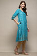 Turquoise Rayon A-Line Printed Kurta image number 3