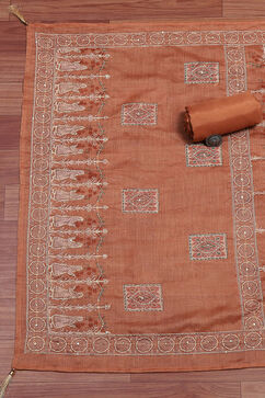 Rusty Red Chanderi Hand Embroidered Unstitched Suit Set image number 3
