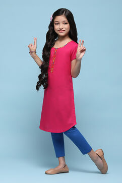 Pink Cotton Straight Solid Kurta Set image number 3