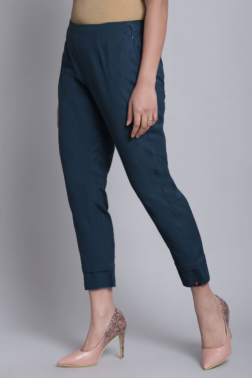 Navy Blue Cotton Flax Pants image number 3