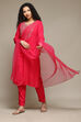 Fuchsia Rayon Straight Kurta Pants Suit Set