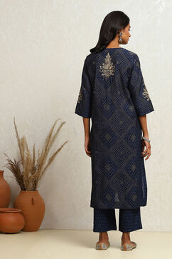 Indigo Modal Chanderi Bandhani Printed Straight Suit Set image number 4