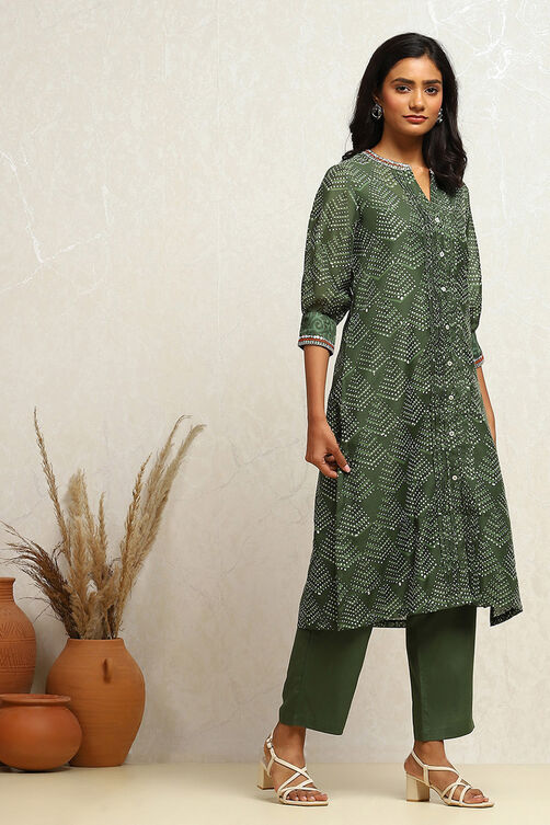 Green Chanderi Printed Straight Kurta Set image number 5