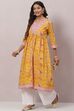 Mustard Cotton Flared Printed Kurta Dress With Shrug image number 7