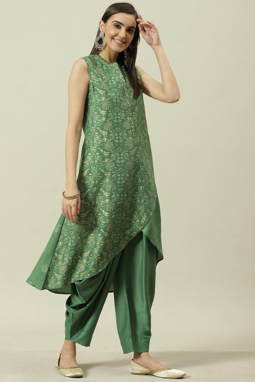 Green Printed Straight Kurta Dhoti Salwar Suit Set image number 5
