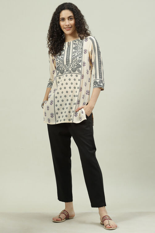 Ecru Art Silk Straight Printed Short Kurti image number 5