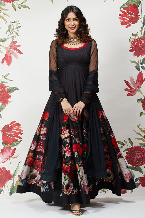 Rohit Bal Black Cotton Silk Anarkali Printed Suit image number 4