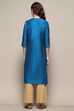 Blue Yard-Dyed Straight Kurta image number 3