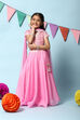 Bubble-gum Pink Nylon Short Top Lehenga Set