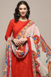 Orange Cotton Pleated Kalidar Suit Set image number 1