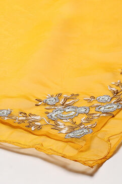 Yellow Cotton Straight Embroidered Kurta Slim Pant Suit Set image number 3