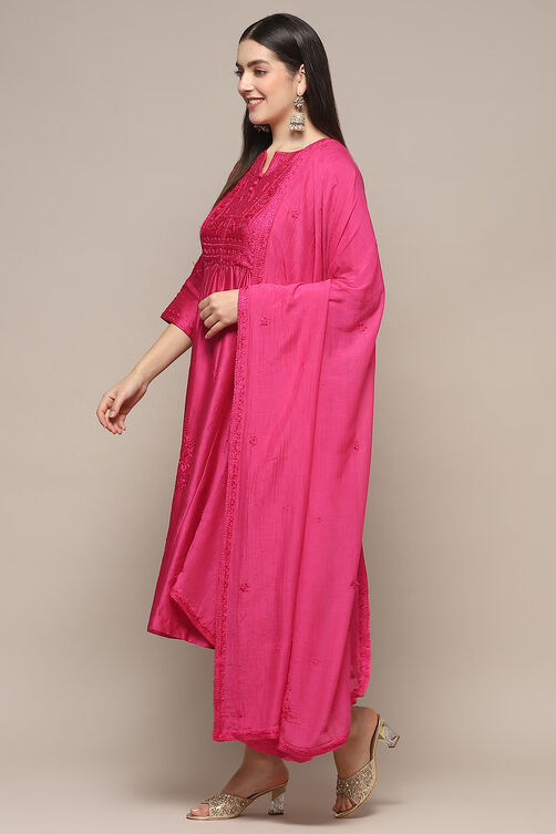 Fuchsia Cotton Silk Straight Kurta Salwar Suit Set image number 4