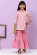 Pink Poly Metallic Cotton Girls Straight Kurta Sharara Suit Set image number 4