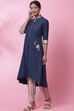 Navy Blue Rayon A-Line Kurta Slim Pant Suit Set image number 3