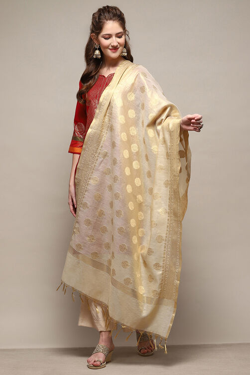 Gold-Toned Yard-Dyed Printed Dupatta image number 2