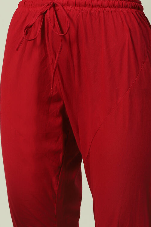Cherry Red Cotton Anarkali Kurta Churidar Suit Set
