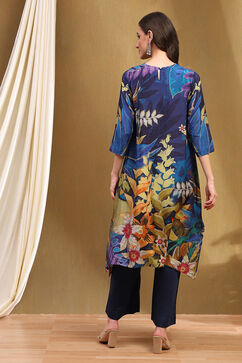 Midnight Blue Modal Floral Asymmetric Kurta Set image number 4