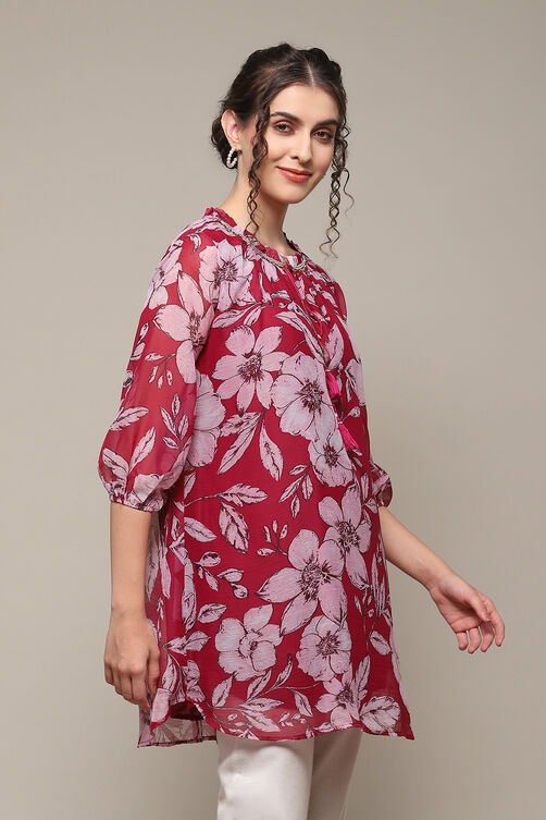 Berry Polyester Straight Printed Top