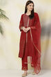 Maroon Art Silk Straight Kurta Pants Suit Set image number 5