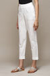 Off White Cotton Embroidered Narrow Pants image number 2