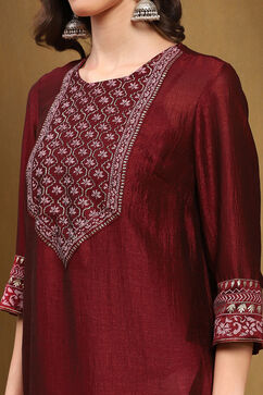 Maroon Silk Straight Kurta image number 1