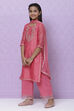 Pink Poly Cotton Girls Straight  Kurta Palazzo Suit Set image number 5