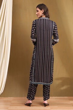 Black Viscose Straight Kurta Set image number 4