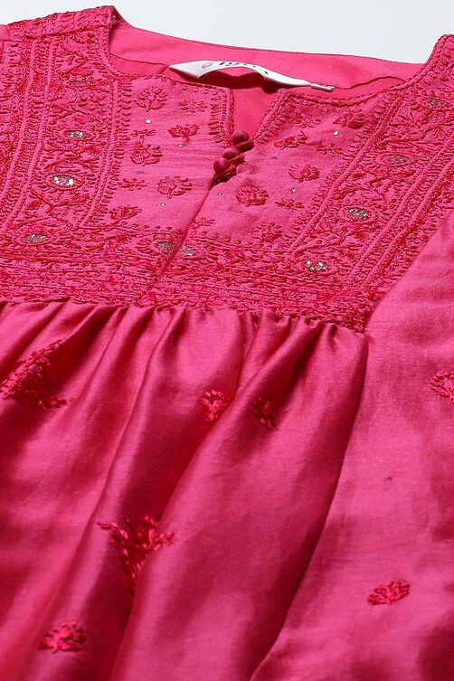 Fuchsia Cotton Silk Straight Kurta Salwar Suit Set image number 1