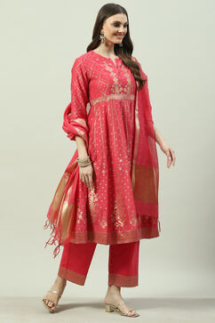 Fuchsia Art Silk Anarkali Kurta Narrow Palazzo Suit Set image number 3