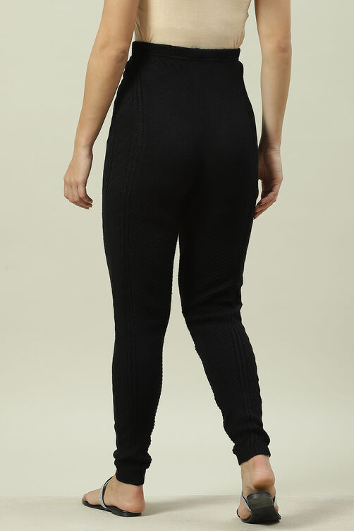 Black Acrylic Woollen Pants image number 3
