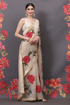Rohit Bal Off White Silk Blend Embroidered Saree image number 0