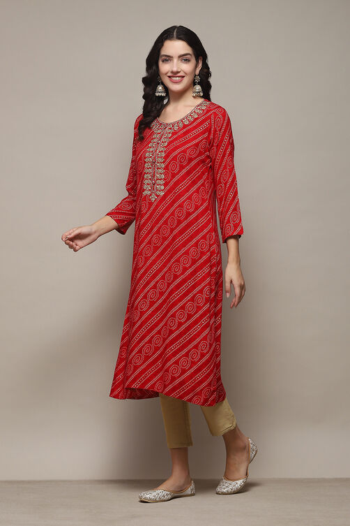 Turquoise Bandhani Printed Straight Kurta image number 2