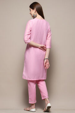 Light Pink Art Silk Straight Kurta Pant Suit Set image number 5
