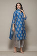 Royal Blue Cotton Straight Printed Kurta Straight Palazzo Suit Set image number 6