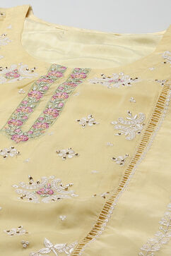 Yellow Organza Printed Unstitched Suit Set image number 2