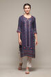 Navy LIVA Straight Printed Kurta image number 5