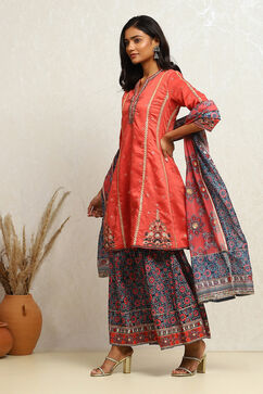 Coral Embroidered Festive Kalidar Suit Set image number 3