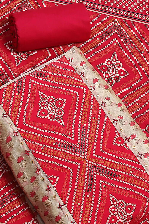 Pink Chanderi Hand Block Print Unstitched Suit Set image number 1