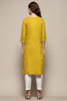 Lime Yellow Cotton Straight Kurta image number 3