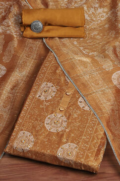 Beige Chanderi Machine Embroidered Unstitched Suit Set image number 0