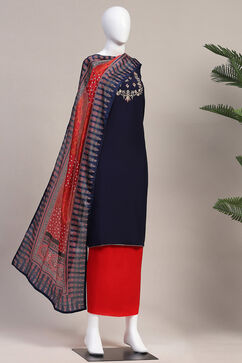 Blue Chanderi Hand Embroidered Unstitched Suit Set image number 5