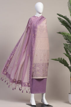 Purple Chanderi Handloom Unstitched Suit Set image number 4