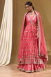 Pink Floral Butterfly Net Festive Anarkali Lehenga Set image number 4