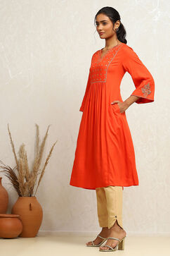 Orange Yoke Design Festive A-Line Kurta image number 2