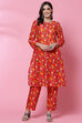 Red Cotton Straight Co-ord Set Kurta Relaxed Pant Suit Set