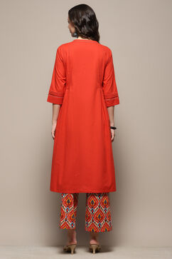 Orange Cotton Pleated Kalidar Suit Set image number 6