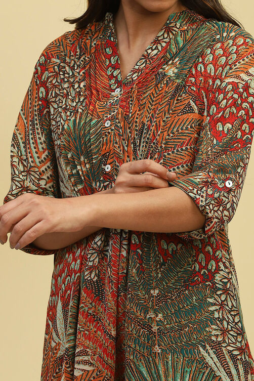 Multi-coloured Georgette Printed Pleated Kurta image number 2