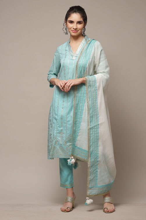 Buy Aqua Cotton Straight Kurta Pant Suit Set for INR2399.40 |Biba India